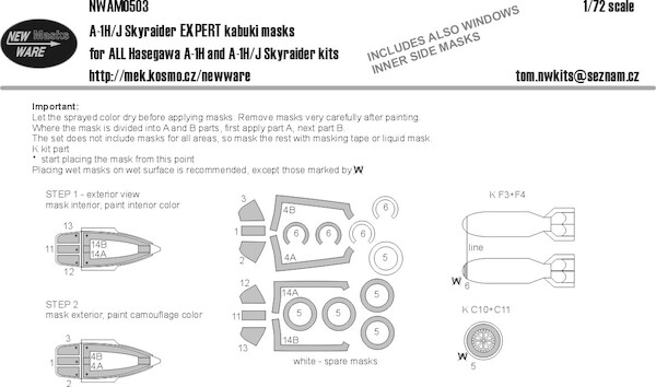 A1H/J Skyraider EXPERT Painting Masks (Hasegawa/Hobby 2000)  NWAM1046