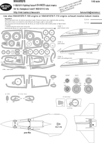 F16B/D/F/I Fighting Falcon Dual ADVANCED Painting Masks (Hasegawa)  NWAM1076