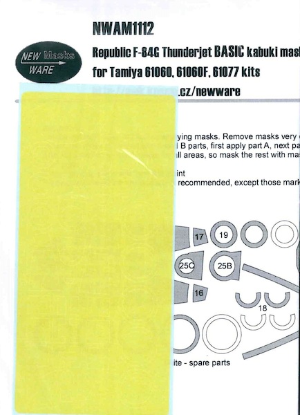 Republic P84G Thunderjet BASIC Painting Masks (Tamiya) NWAM1112