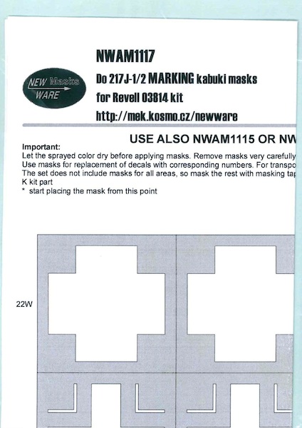 Dornier Do217J-1/2 NATIONAL MARKINGS Painting Masks (Revell)  NWAM1117