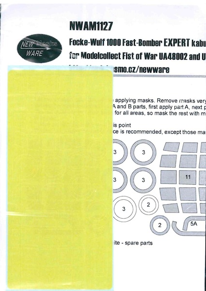Focke Wulf 1000 Fast Bomber EXPERT Painting Masks (Modelcollect) NWAM1127