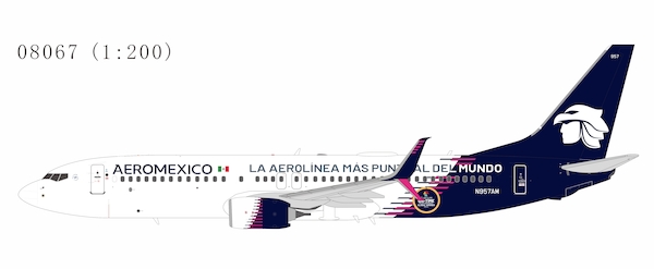 Boeing 737-800 Aeromexico N957AM new paint with scimitar winglets; "La Aerolínea Más Puntual Del Mundo" titles  08067