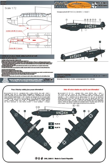 Messerschmitt BF110C-6 (G9+EH NJG.1 Nachtjäger)  OWL S72006