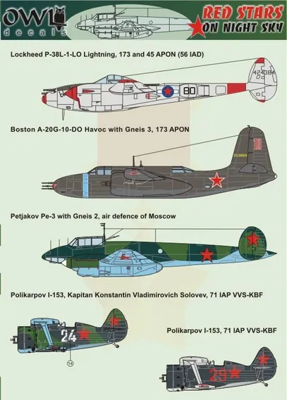 Red Stars on night sky (Soviet night fighters of WW2, A20G, Pe2, I-153)  OWLD48002