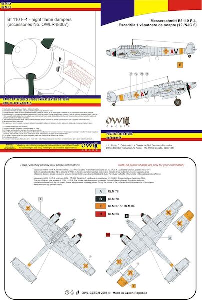 Messerschmitt BF110F-4 (Escadrila 1 Vanatoare de Noapte Romanian AF (12./NJG6) OWLD48019US