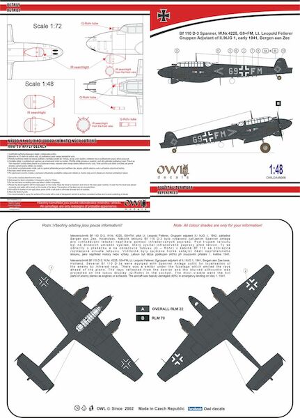 Messerschmitt BF110D-3 Spanner (G9+FM II/NJG1 Bergen aan Zee!) OWLDA48006