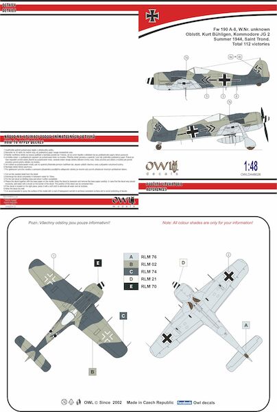 Focke Wulf Fw190A-5, (Oblstlt. Kurt Bühligen, Kommodore JG 2)  OWLDA48026