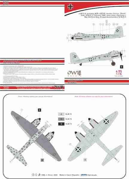Junkers Ju88G-6 (Maj. Berthold Ney. Gruppencommandeur IV./NJG3) OWLDA72005