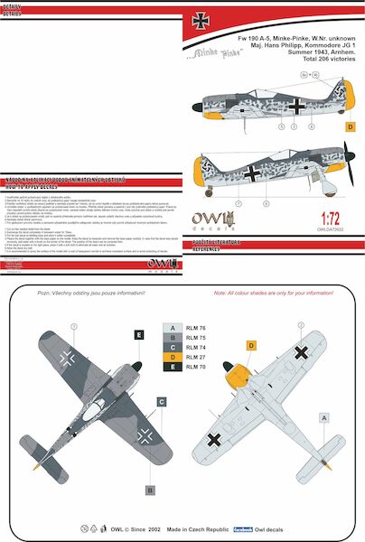 Focke Wulf Fw 190A-5, ("Minke-Pinke" Hans Phillipp JG 1) OWLDA72022