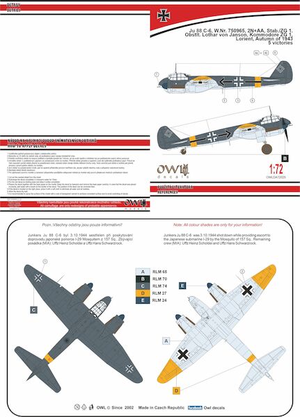 Junekrs Ju88C-6 (2N+AA, Stab./ZG 1. Obstlt. Lothar von Janson, Kommodore ZG 1)  OWLDA72025