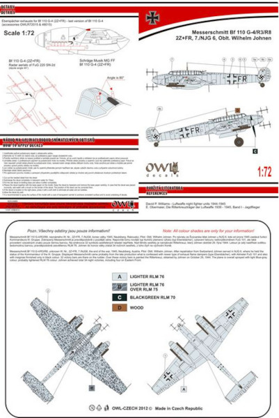 Messerschmitt BF110G-4/R3/R8 (2Z+FR, 7./NJG6, Oblt Wilhelm Johnen)  OWLDS72015