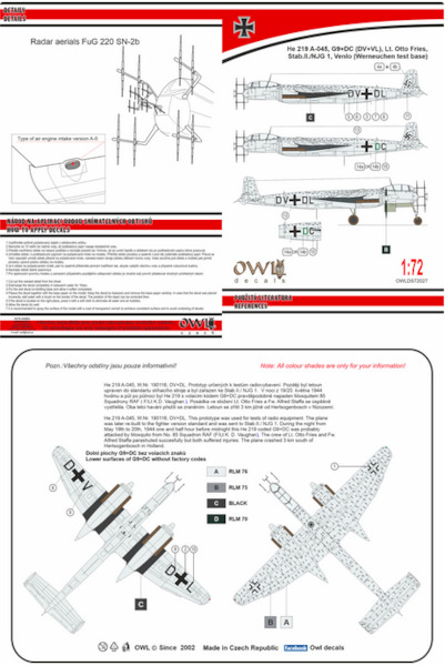Heinkel He219A-045 (DV+VL, Werneuchen test base) OWLDS72027