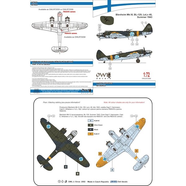 Bristol Blenheim MKIV BL-129 LeLv48 Finnish Aufklärer  OWLDS72066