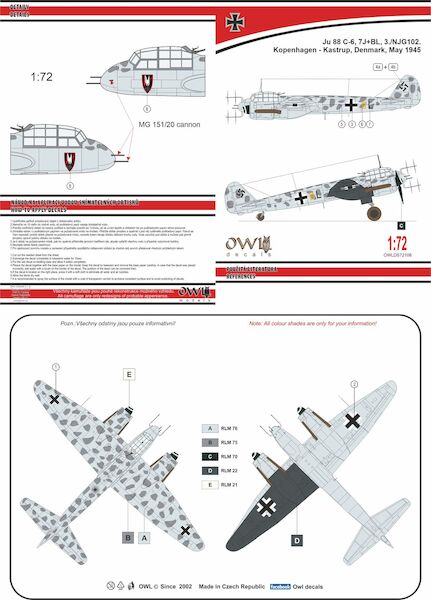 Junkers Ju88C-6 (7J+BL, 3./NJG102, Kastrup, Denmark) OWLDS72108