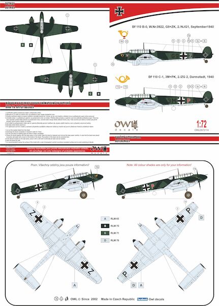 Messerschmitt Bf110B-0/BF110C-1 Postal Couriers (G9+ZK - 2./NJG1 & 3M+PK - 2./ZG2) OWLDS72114