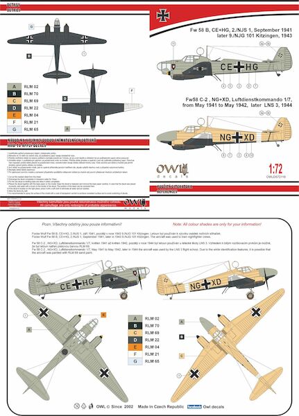 Focke Wulf Fw58B  Night Trainers (CE+HG 2./NJS1, NG+XD Luftdienstkommando 1/7)  OWLDS72116