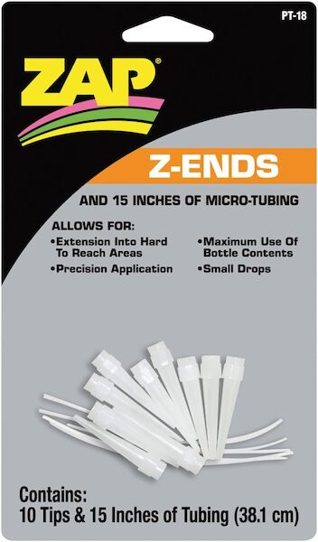 Zap  Z-ends and 15 inches of microtubing, Fits most Brands CA Bottle and certainly the ZAP 's  (10 tips and 31cm of tubing included)  PT18