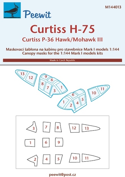 Curtiss P36 Hawk / H75 Mohawk Canopy Mask (Mark 1)  m144013