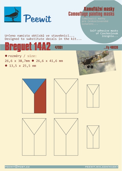 Breguet 14A1 (Czechoslovak AF insignia Mask (Fly kit 48039)  M47001