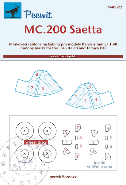 Macchi MC200 Saetta Canopy and Wheel mask  (Italeri)  M48022
