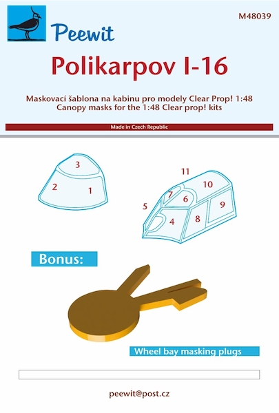 Polikarpov I16 Canopy, wheels and wheel well Mask (Clear Prop) M48039