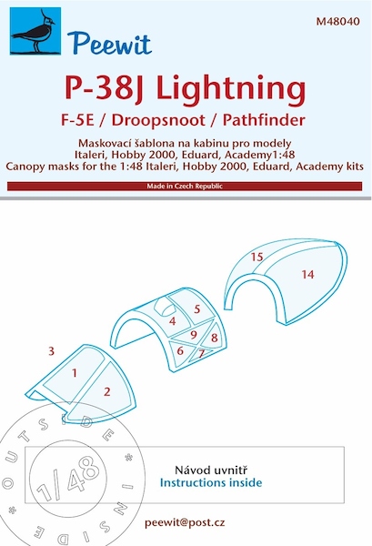 P38J Lightning , F5E, Droopsnoot and Pathfinder Canopy , glass nose and Wheel Mask (Italeri, Hobby 2000, Academy) M48040