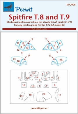 Spitfire T8 and T9 Canopy masking (AZ Models) M72008