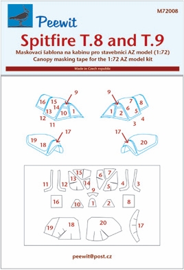 Spitfire T8 and T9 Canopy masking (AZ Models)  M72008