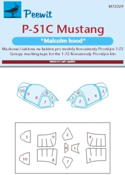 North American P51B/C Mustang "Malcolm Hood" Canopy masking (KP Models) M72029
