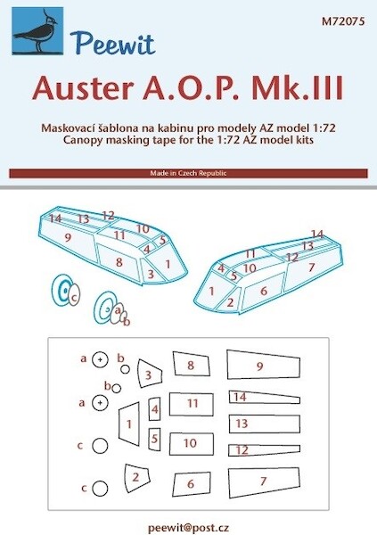 Auster AOP6 Cockpit and wheel Mask (AZ Models) M72075
