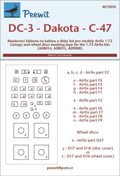 Douglas DC3/C47 Dakota Cockpit and wheel Mask (Airfix)  M72076