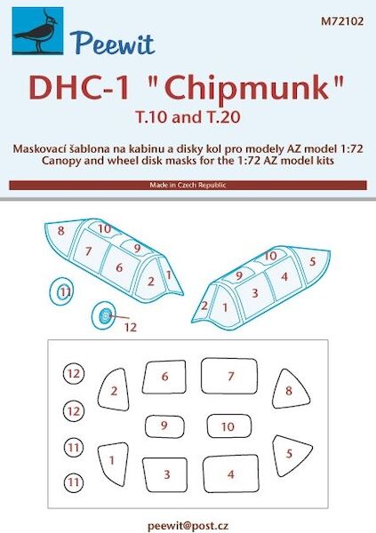 DHC1 Chipmunk T10/20 canopy (straight) and wheel masking (AZ)  M72102