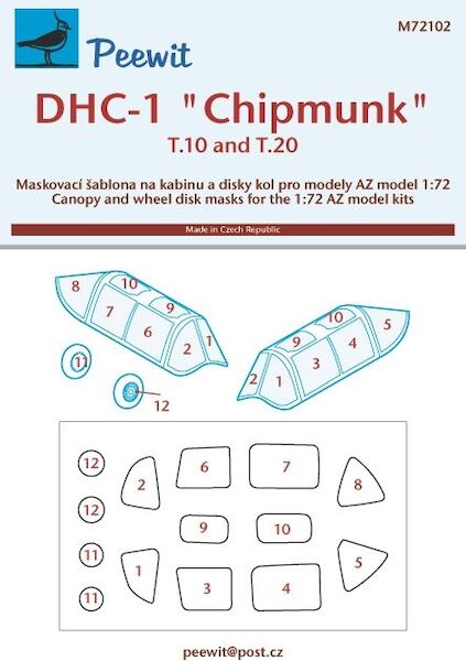 DHC1 Chipmunk T10/20 canopy (straight) and wheel masking (AZ) M72102
