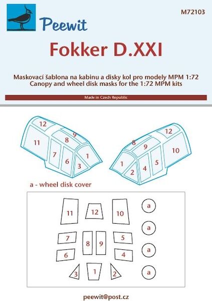 Fokker D21 canopy and wheel masking (MPM / Special Hobby) M72103