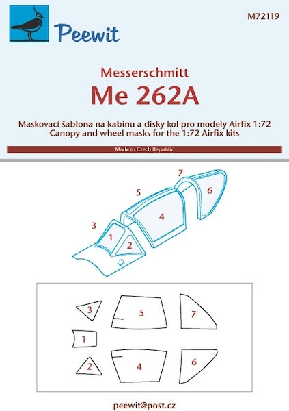 Messerschmitt Me262 canopy masking (Airfix) M72119