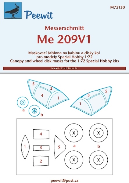 Messerschmitt Me209V-1 canopy and wheel masking (Special Hobby)  M72130