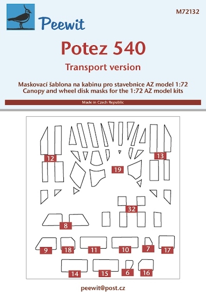 Potez 540 Transport version Glassparts masking (AZ Models) M72132