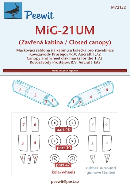 Mikoyan MiG21UM Mongol canopy and wheels masking (Closed canopy) (KP/RVA)  M72152