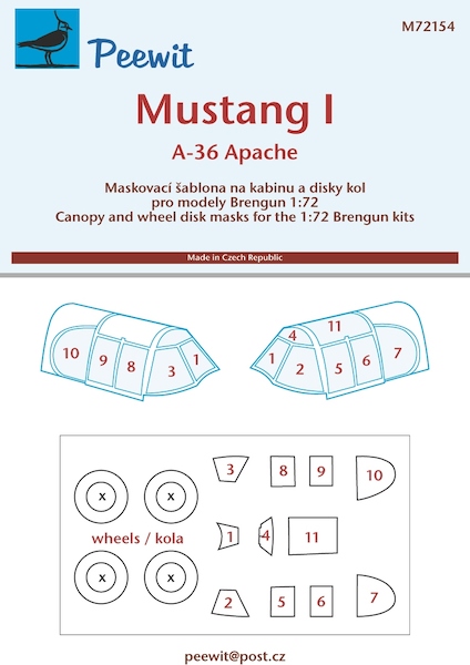 North American A36 Apache / P51 Mustang canopy and wheels masking (Brengun) M72154