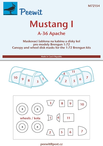 North American A36 Apache / P51 Mustang  canopy and wheels masking (Brengun)  M72154