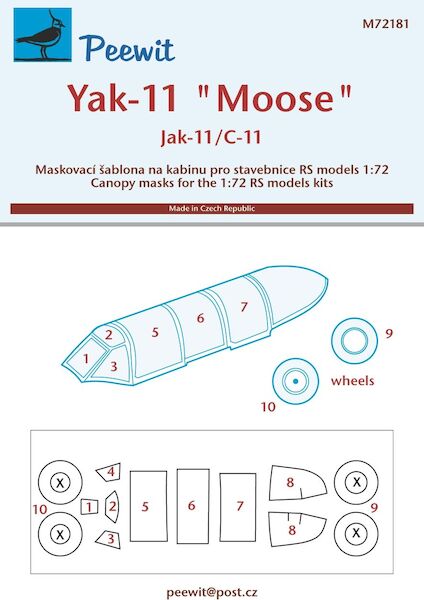 Yakovlev Yak11 Canopy and wheel masking (RS Models) M72181