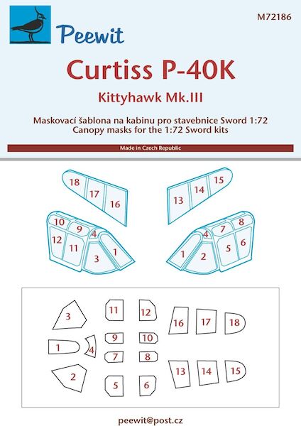 Curtiss P40K Warhawk / Kittyhawk III Canopy masking (Sword) M72186