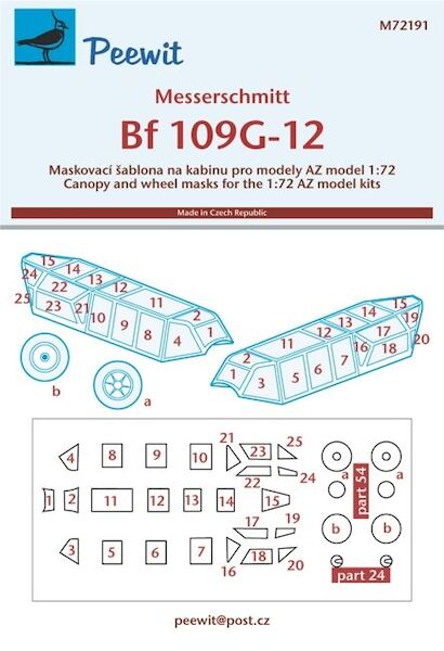 Messerschmitt BF109G-12 Canopy and wheel masking (AZ Models) M72191