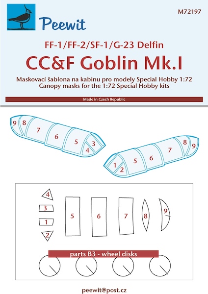FF1/FF2/SF1/G23 Delfin/ CC&F Goblin MK1 Canopy masking (Special Hobby) M72197