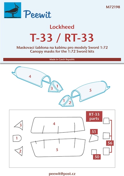 Lockheed T33/RT33 Shooting Star Canopy masking (Sword) M72198