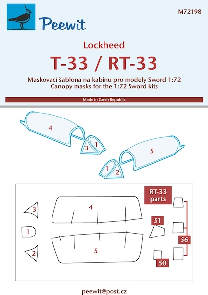 Lockheed T33/RT33 Shooting Star Canopy masking (Sword)  M72198