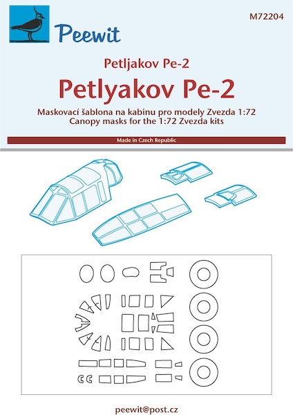 Petlyakov Pe2 Canopy , window and wheel masking (Zvezda) M72204