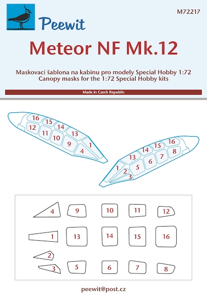 Gloster Meteor NF Mk12 Canopy Mask (Special Hobby) M72217
