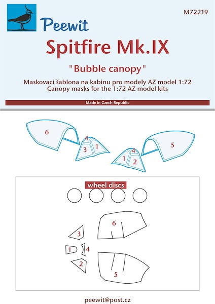 Supermarine Spitfire MKIX/MKXVI Bubbletop Canopy and wheel Mask (AZ Models)  M72219
