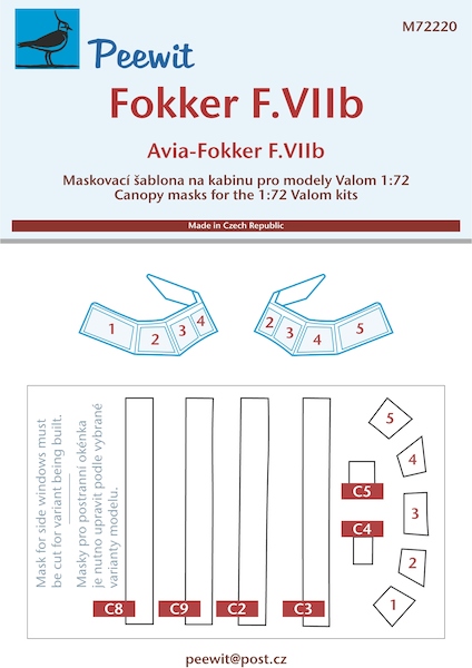 Fokker FVIIb/3m Canopy and Cabin Mask (Valom) M72220